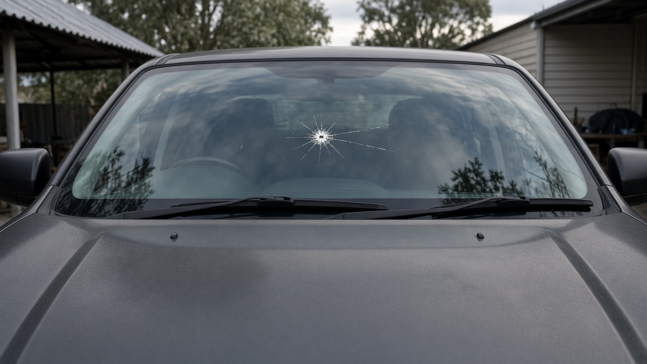 Small star chip in a grey ute windscreen