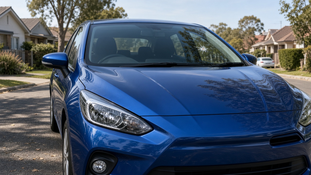 Small chip in a blue hatchback windscreen