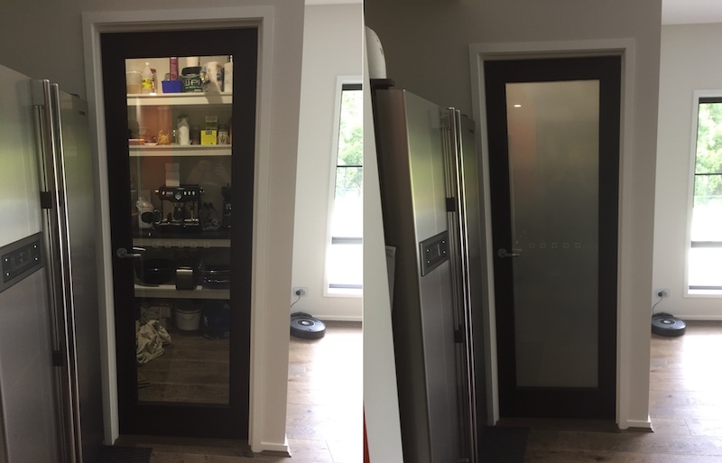Pantry door privacy frost before and after by Local Guys